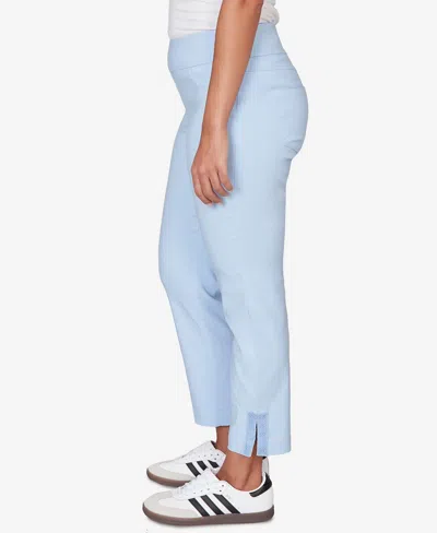 Ruby Rd. Petite Lace Trim Pull On Silky Tech Ankle Pants In Blue