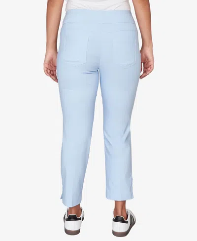Ruby Rd. Petite Lace Trim Pull On Silky Tech Ankle Pants In Blue