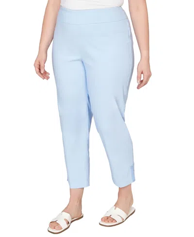 Ruby Rd. Plus Size Lace Trim Pull On Silky Tech Ankle Pants In Blue