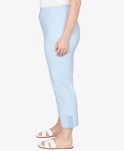 Ruby Rd. Plus Size Lace Trim Pull On Silky Tech Ankle Pants In Blue