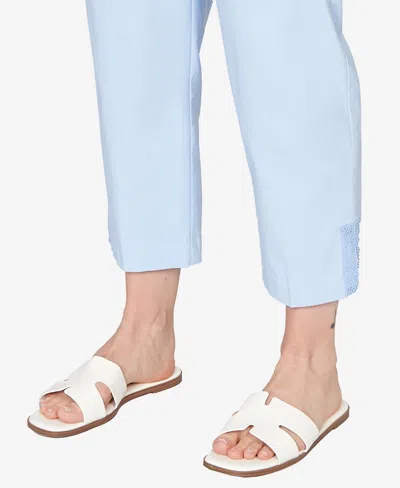 Ruby Rd. Plus Size Lace Trim Pull On Silky Tech Ankle Pants In Blue