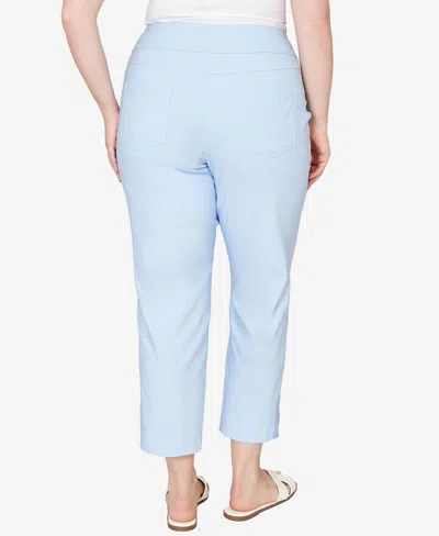 Ruby Rd. Plus Size Lace Trim Pull On Silky Tech Ankle Pants In Blue