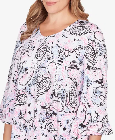 Ruby Rd. Plus Size V-neck Paisley Ruffle Sleeve Knit Top In Multi