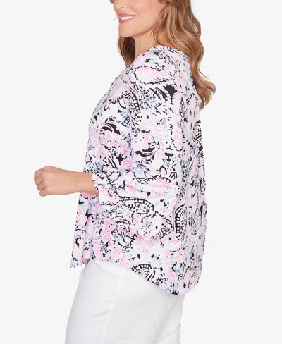 Ruby Rd. Plus Size V-neck Paisley Ruffle Sleeve Knit Top In Multi