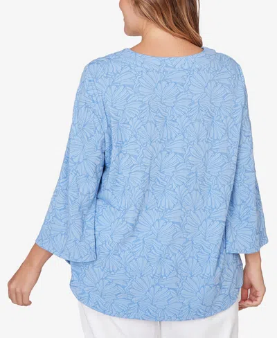 Ruby Rd. Plus Size Horseshoe Neck Solid Floral Jacquard Top In Blue