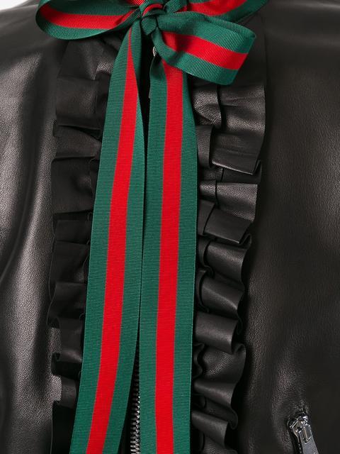 Gucci Embellished Nappa Leather Bomber Jacket In Black | ModeSens