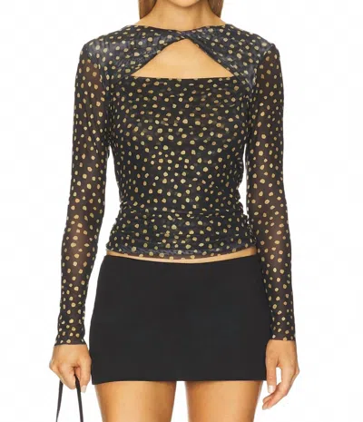 Misa Neriah Long Sleeve Top In Golden Polka Dot Mesh In Multi