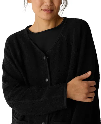 Eileen Fisher Organic Cotton Stretch Boucle V-neck Jacket In Black