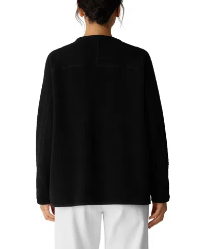 Eileen Fisher Organic Cotton Stretch Boucle V-neck Jacket In Black