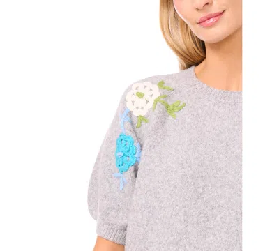 Cece Flower Embroidery Pull Over Wool-blend Blouse In Gray