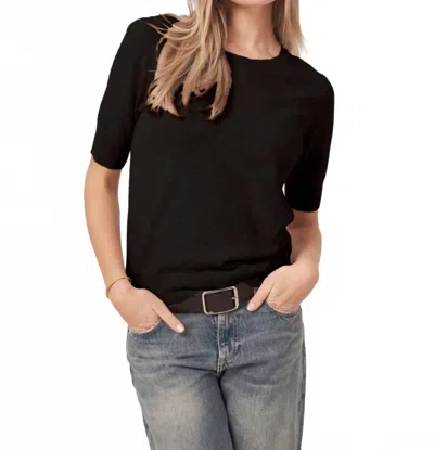 Repeat Cashmere Short Sleeve Crew Neck Pullover Sweater In Night In Black