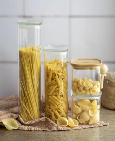 Pebbly Rectangular All-glass Canisters Assorted, Set Of 3 In Transparent