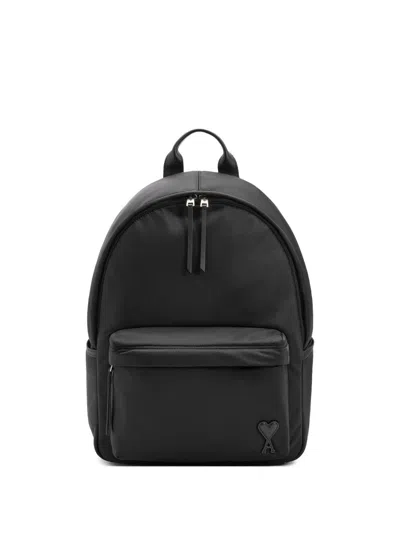 Ami Alexandre Mattiussi Ami Backpack Bag In Smooth Black Polyamide