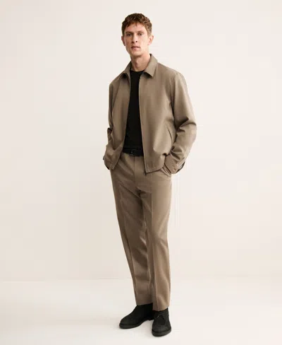 Mango Wool Zip Front Jacket In Brown