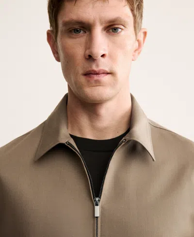 Mango Wool Zip Front Jacket In Brown