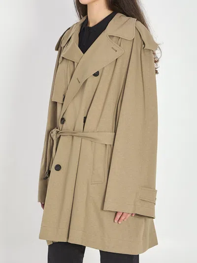 Balenciaga Short Cocoon Trench Cotton Twill Coat In Brown