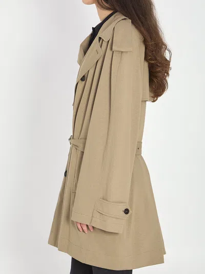 Balenciaga Short Cocoon Trench Cotton Twill Coat In Brown