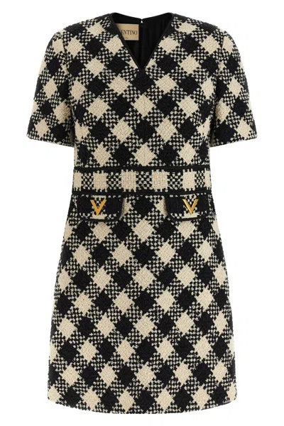 Valentino Vgold Checked Tweed Minidress In Multi