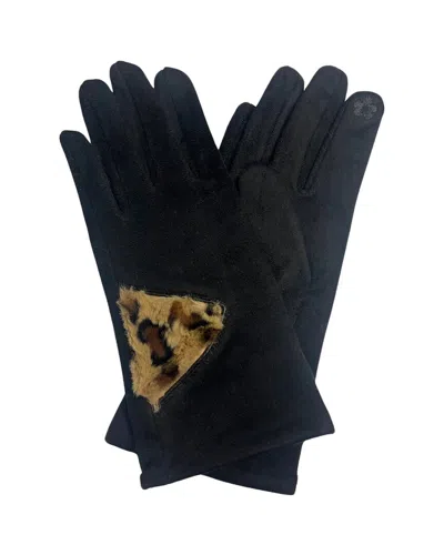 Marcus Adler Suede Glove With Cheetah Detail In Black