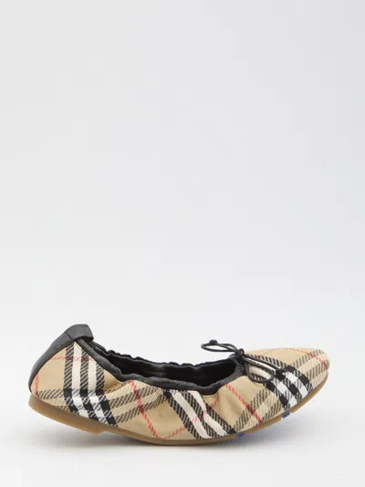Burberry Women Fawn Ballerinas With Traditional Check Motif In Multi