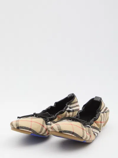 Burberry Women Fawn Ballerinas With Traditional Check Motif In Multi