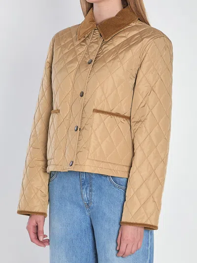 Burberry Cropped Quilted Nylon Jacket In Brown