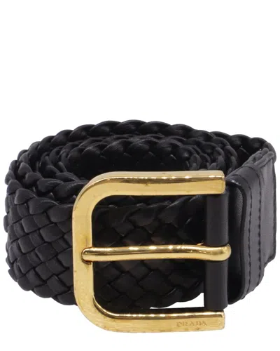 Pre-owned Prada Woven Buckled Belt (authentic Pre-loved) In Black