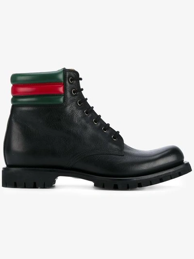 Shop Gucci Web Detail Military Boots - Black