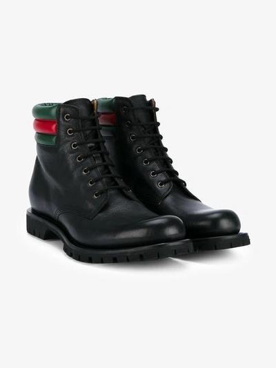 Shop Gucci Web Detail Military Boots - Black