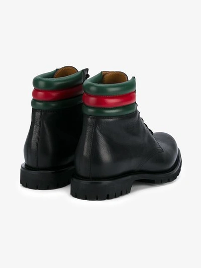 Shop Gucci Web Detail Military Boots - Black