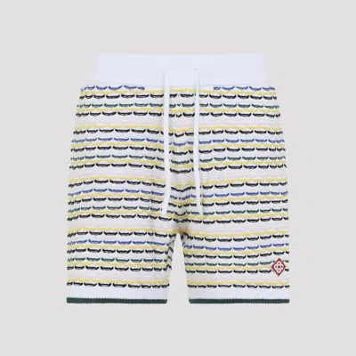 Casablanca Men White Crochet Cotton Tuck Stitch Shorts In Multi
