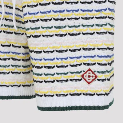 Casablanca Men White Crochet Cotton Tuck Stitch Shorts In Multi