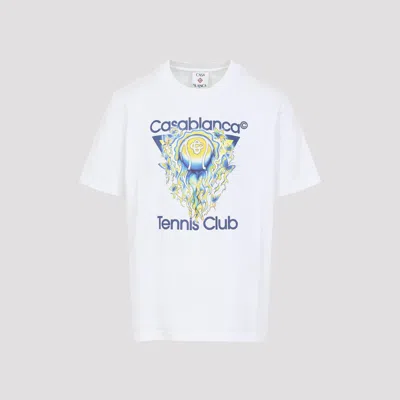 Casablanca Men White Crewneck T-shirt With Logo Print On The Front In Cotton Man