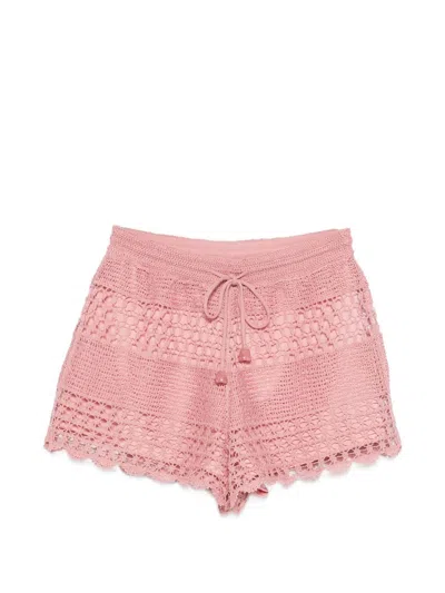 Zimmermann Wanderlust Crocheted Cotton-blend Shorts In Pink