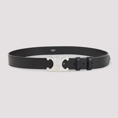 Celine Textured Leather Belt Silver-tone Buckle In Black