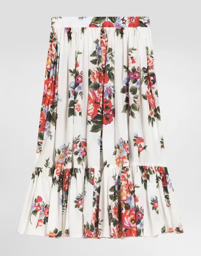 Dolce & Gabbana Flower Bouquet-print Poplin Skirt In White