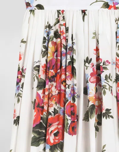 Dolce & Gabbana Flower Bouquet-print Poplin Skirt In White