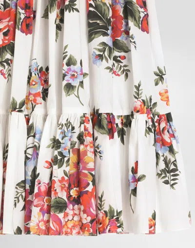 Dolce & Gabbana Flower Bouquet-print Poplin Skirt In White
