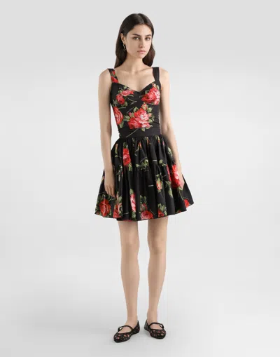 Dolce & Gabbana Top Nero In Seta Con Stampa Floreale Dolce E Gabbana In Black