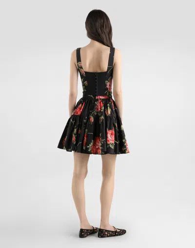 Dolce & Gabbana Top Nero In Seta Con Stampa Floreale Dolce E Gabbana In Black