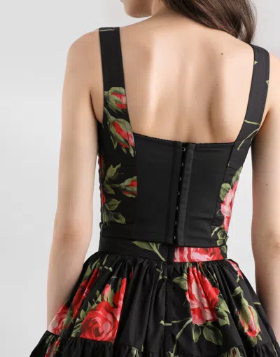 Dolce & Gabbana Top Nero In Seta Con Stampa Floreale Dolce E Gabbana In Black