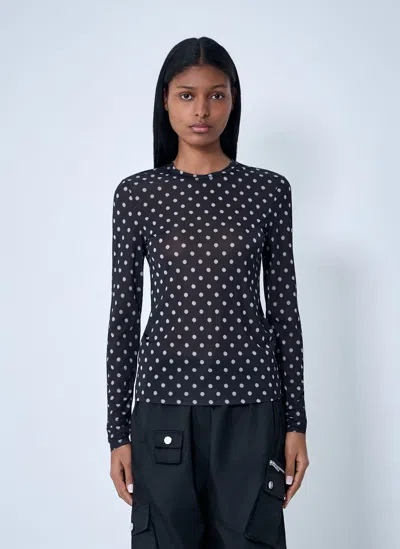 Ganni Sheer Polka Dot Long Sleeve Crew Sweater In Multi