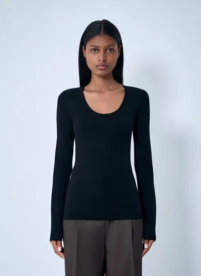 Totême Womens Black Ribbed Scoop-neck Stretch-wool Blend Top In Black
