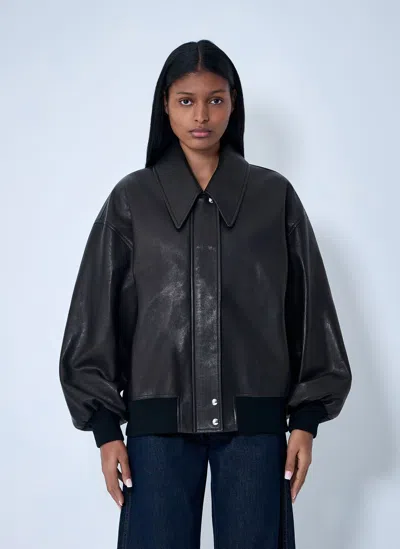 Khaite Shelman Leather Bomber Jacket In Black