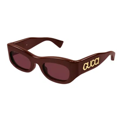 Gucci Logo Rectangular Sunglasses In Burgundy