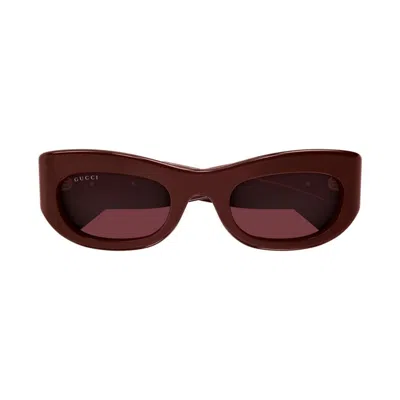 Gucci Logo Rectangular Sunglasses In Burgundy