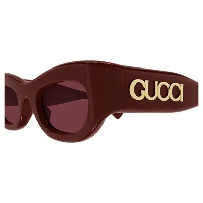 Gucci Logo Rectangular Sunglasses In Burgundy