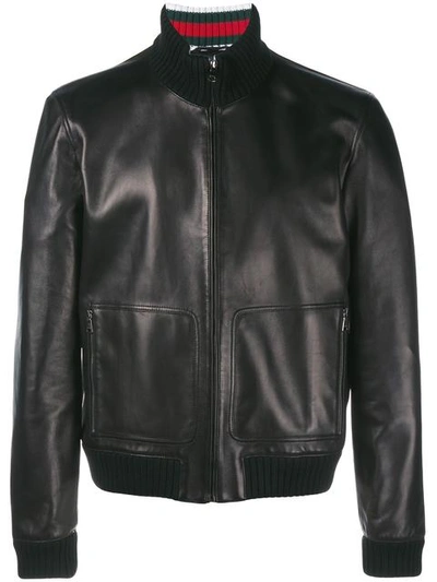 Gucci Leather Bomber Jacket In Black
