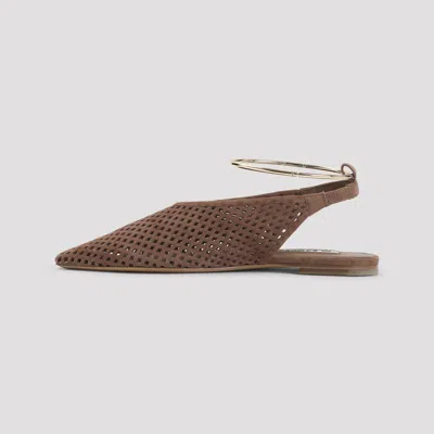 Jil Sander Perforated Suede Slingback Flats In Brown