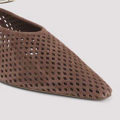 Jil Sander Perforated Suede Slingback Flats In Brown